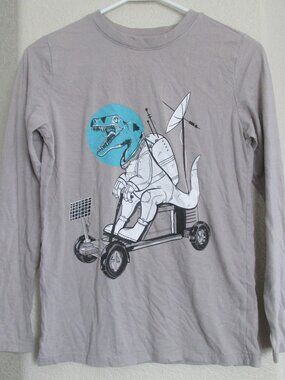 Cat & Jack Pullover Dinosaur T Shirt Youth Boys L 12/14 Gray Long Sleeve Crew